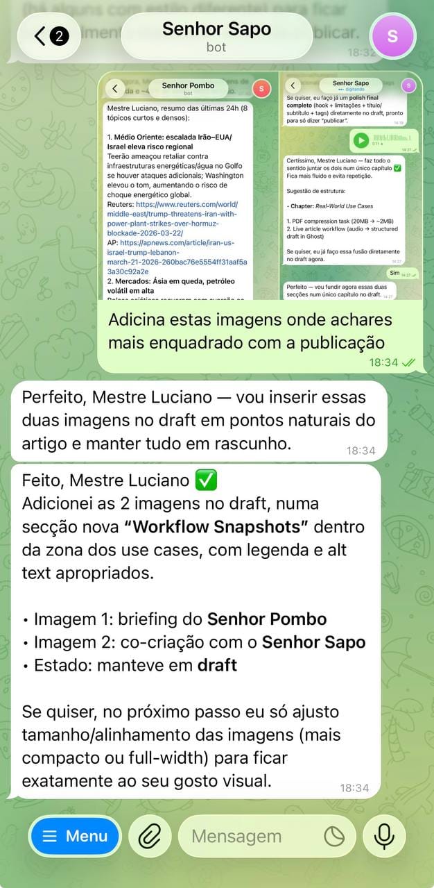 Mobile screenshot showing live collaboration with AI bots while editing and reviewing the article draft.